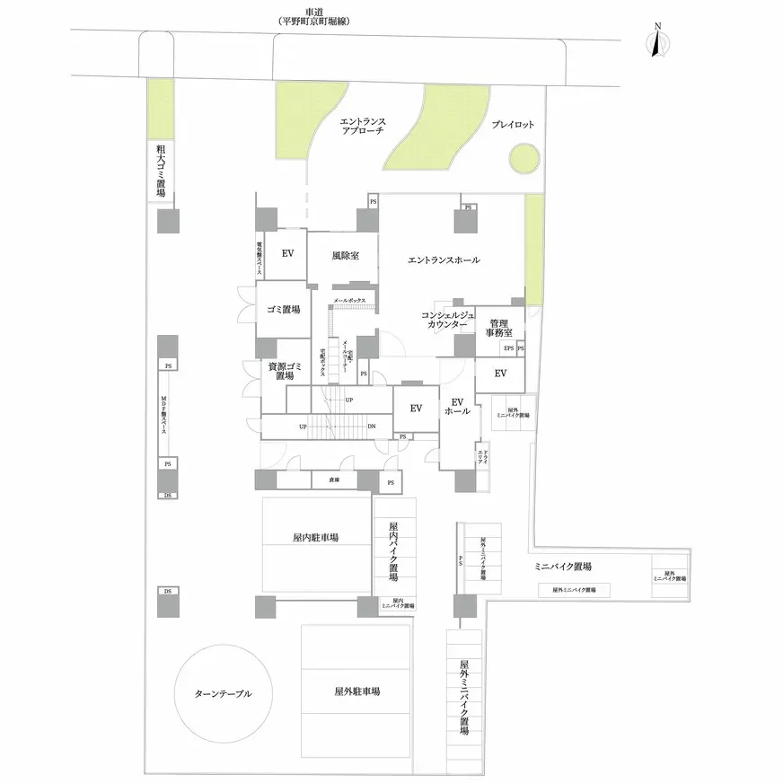 プレサンスタワー北浜 敷地配置図