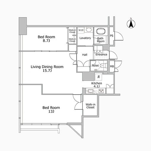 2LDK 専有面積 97.39㎡（約29.46坪）｜浜松町スクエアstudio