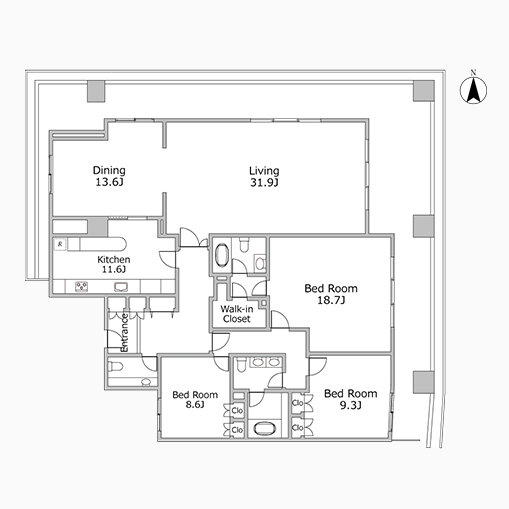 3LDK 専有面積 208.33㎡（約63.01坪）｜三番町東急アパートメント