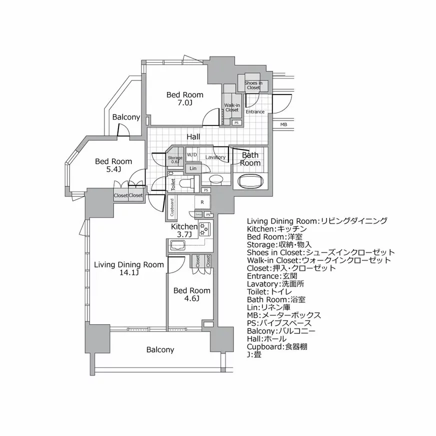 パークコート千代田駿河台ヒルトップレジデンス 間取り図例