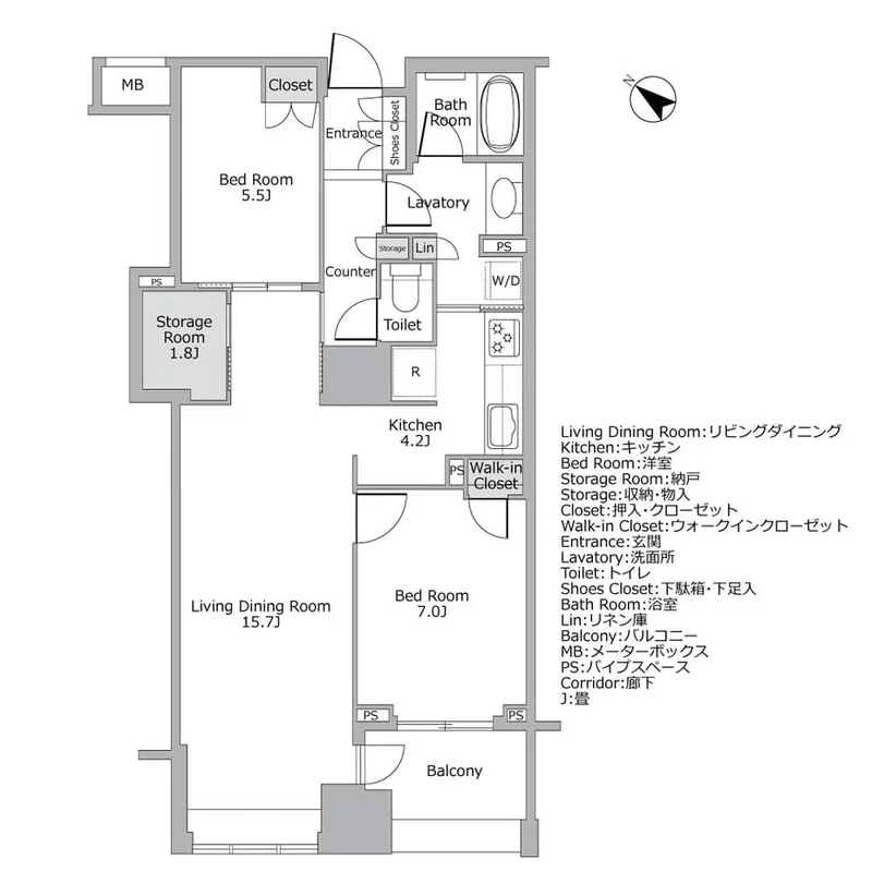 ブリリアウェリス月島の間取り図例