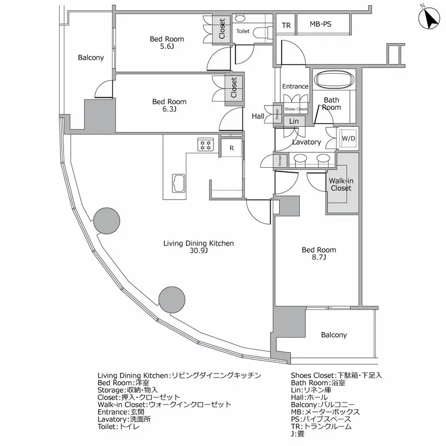 ワテラスタワーレジデンス 間取り図例