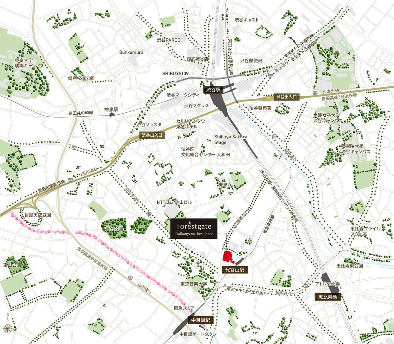 いつも新しい情報とトレンドに出会える渋谷・恵比寿・中目黒の3エリアを徒歩圏内に。｜フォレストゲート代官山レジデンス