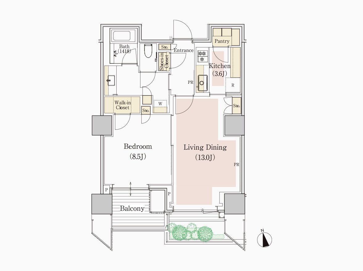 A type 専有面積 61.80㎡（約18.69坪）｜フォレストゲート代官山レジデンス