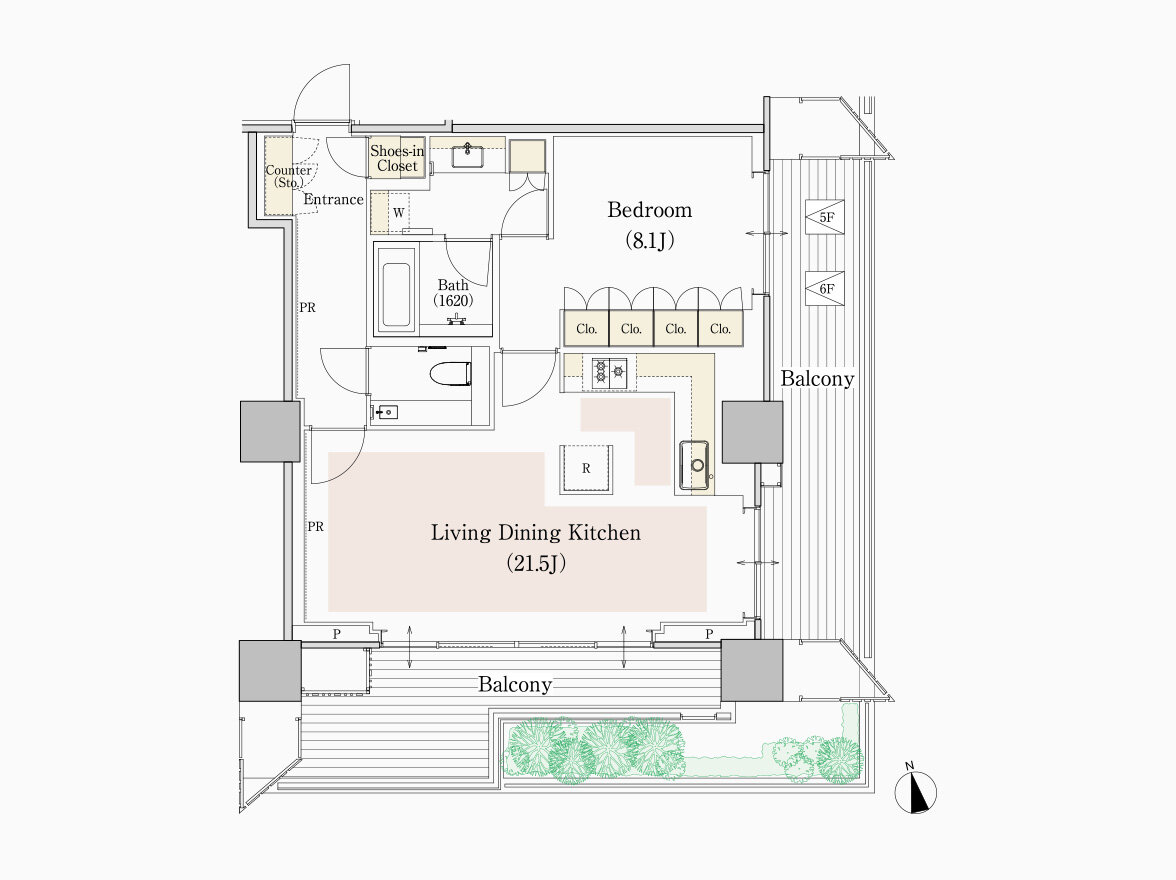 C type 専有面積 70.25㎡（約21.25坪）｜フォレストゲート代官山レジデンス
