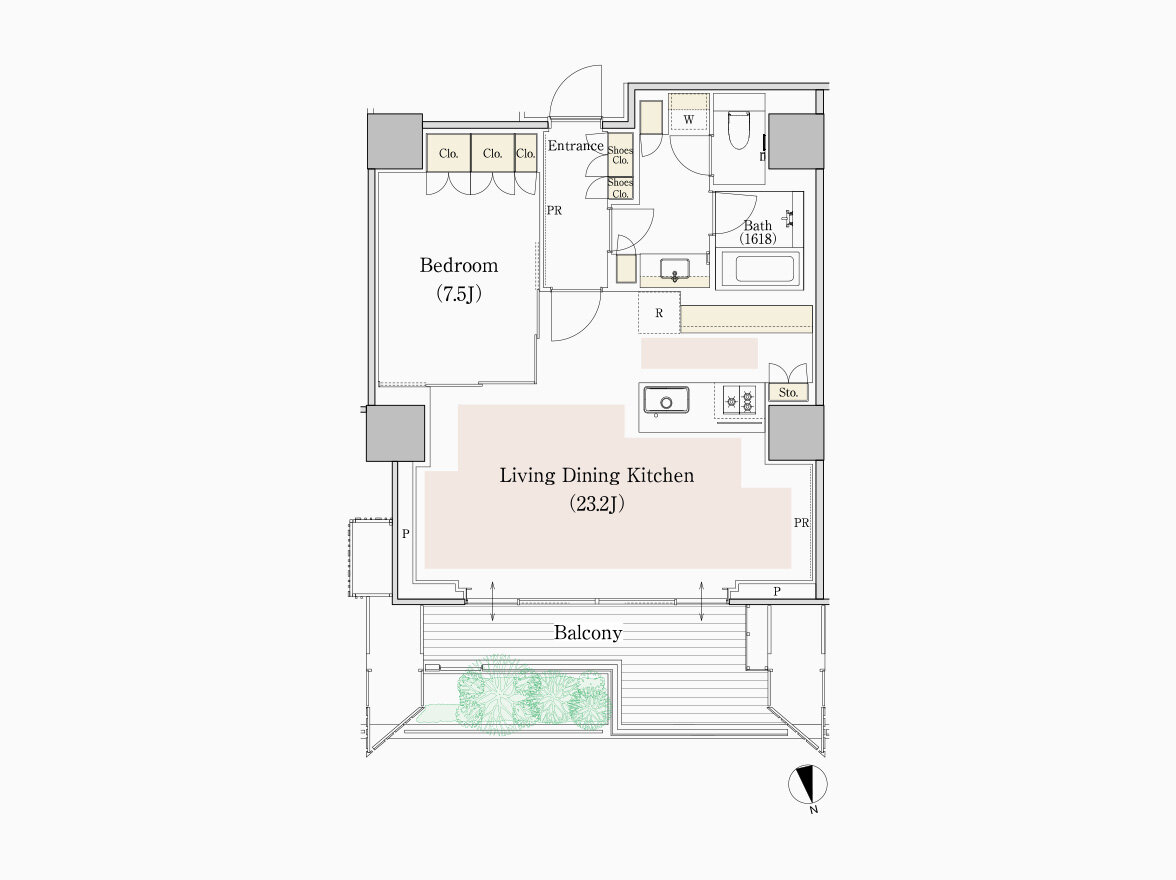 H type 専有面積 71.79㎡（約21.71坪）｜フォレストゲート代官山レジデンス