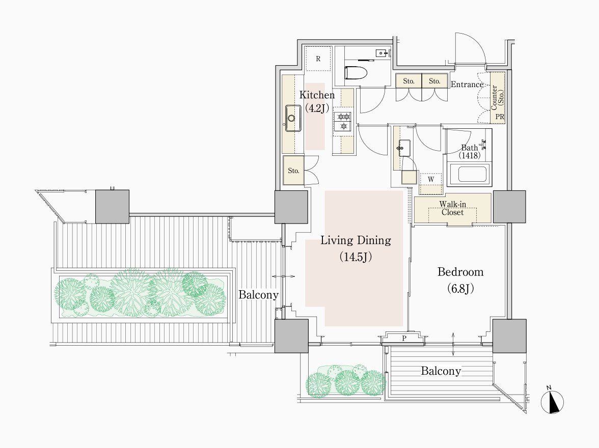 O type 専有面積 63.00㎡（約19.05坪）｜フォレストゲート代官山レジデンス