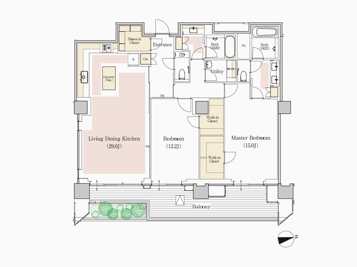 E type 専有面積 146.95㎡（約44.45坪）｜フォレストゲート代官山レジデンス