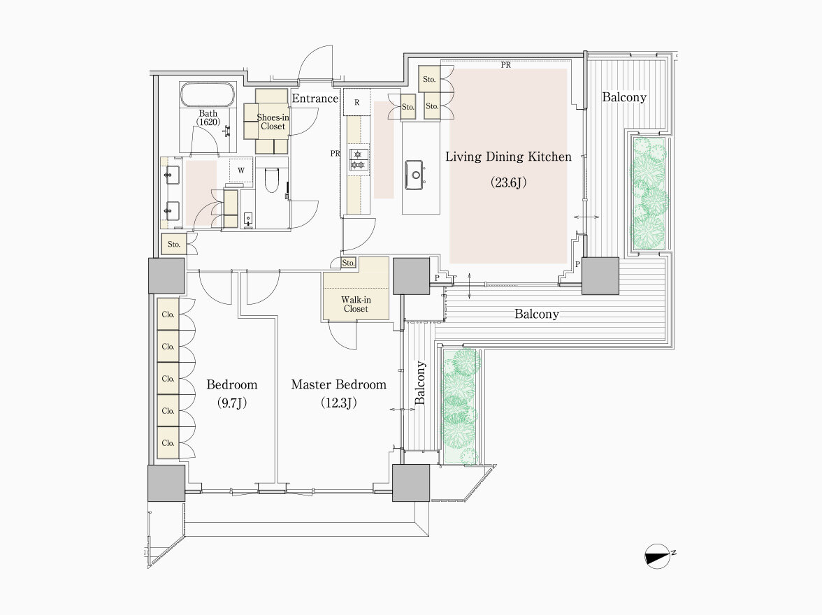 G type 専有面積 113.18㎡（約34.23坪）｜フォレストゲート代官山レジデンス