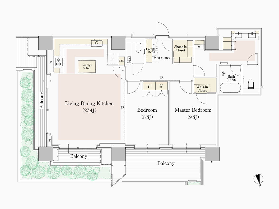 J type 専有面積 116.04㎡（約35.10坪）｜フォレストゲート代官山レジデンス