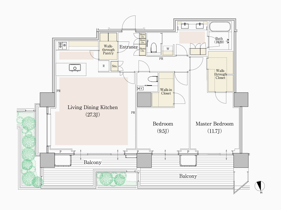 K type 専有面積 117.53㎡（約35.55坪）｜フォレストゲート代官山レジデンス