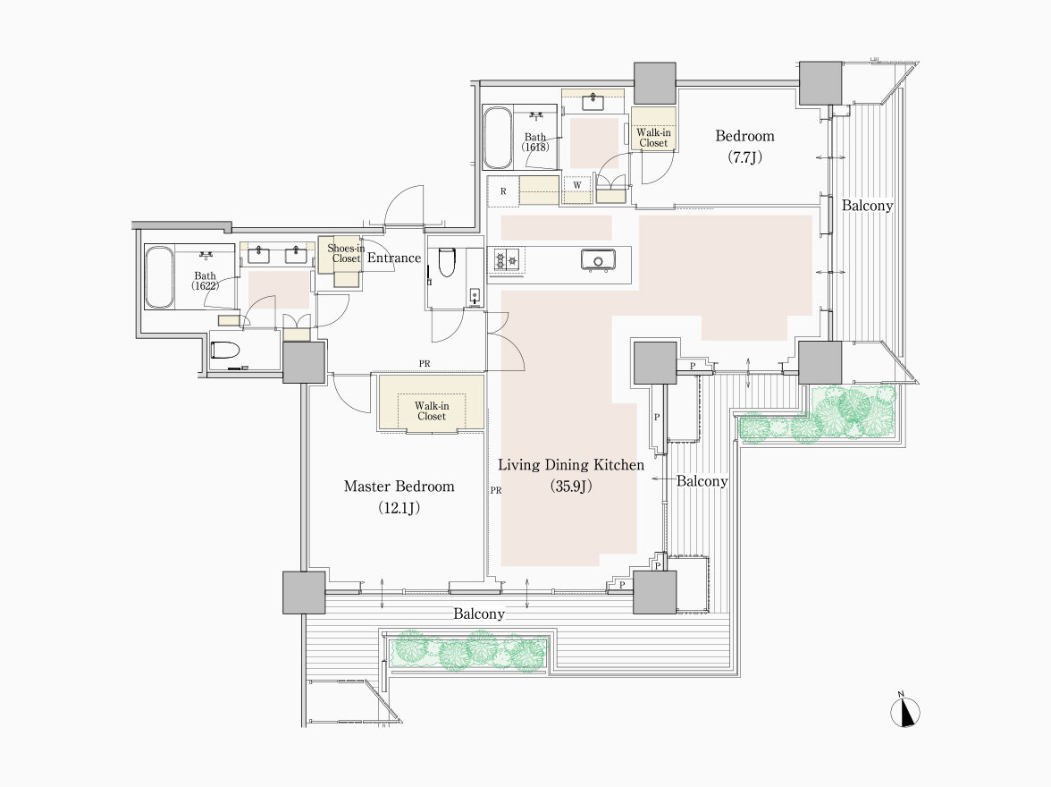 Q type 専有面積 133.51㎡（約40.38坪）｜フォレストゲート代官山レジデンス