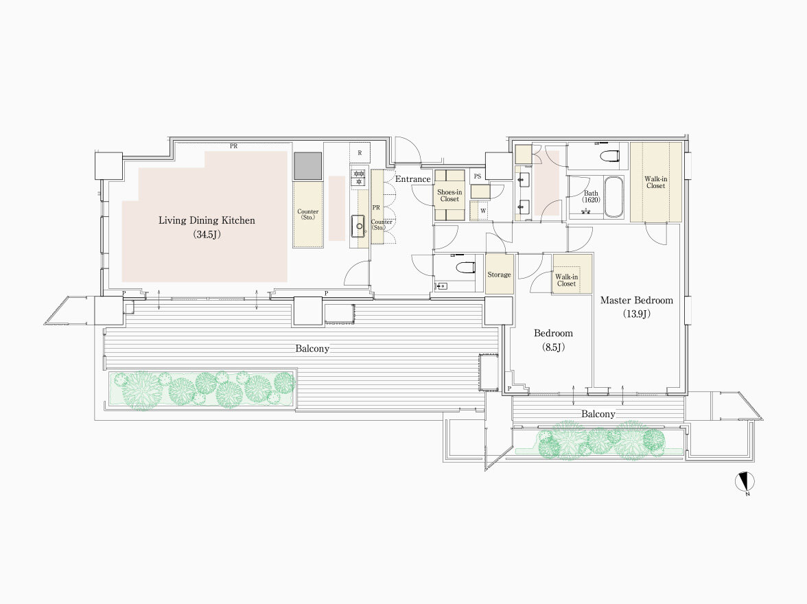 S type 専有面積 143.07㎡（約43.27坪）｜フォレストゲート代官山レジデンス