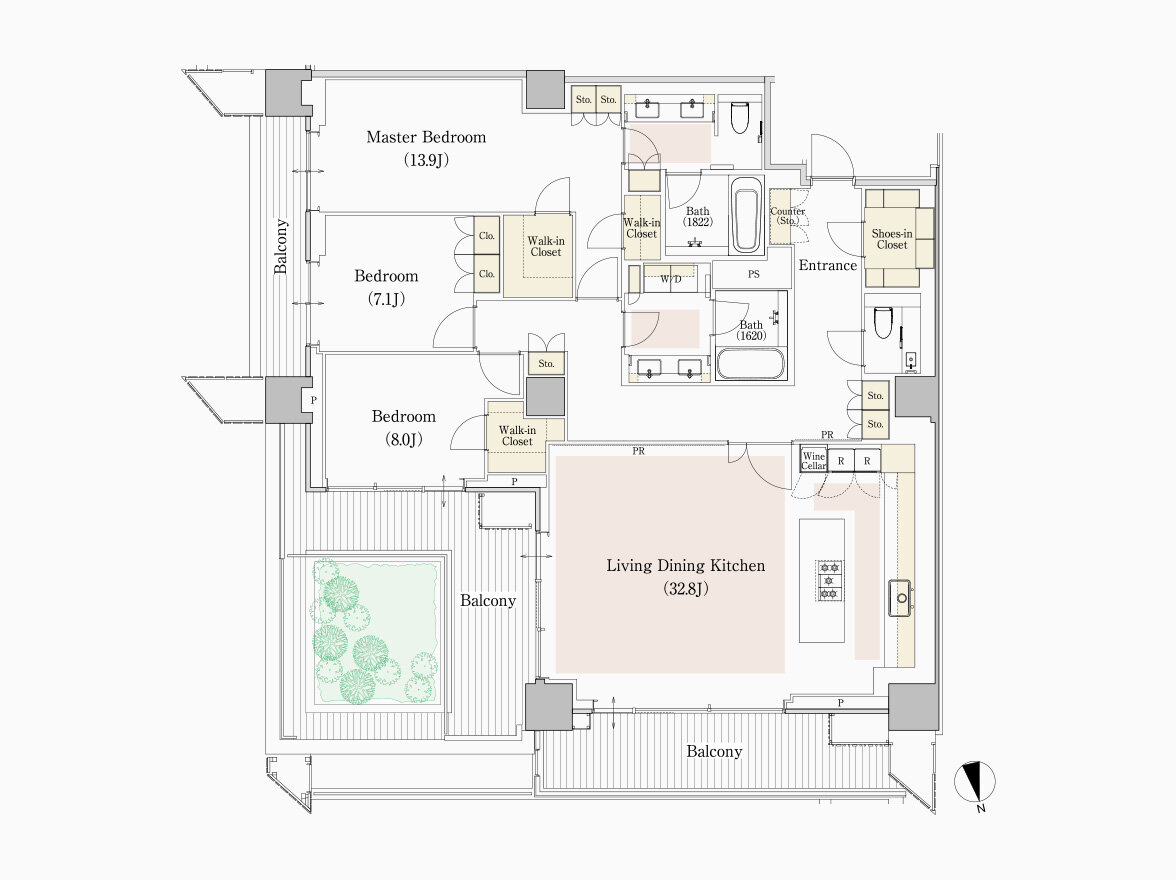 T type 専有面積 164.84㎡（約49.86坪）｜フォレストゲート代官山レジデンス