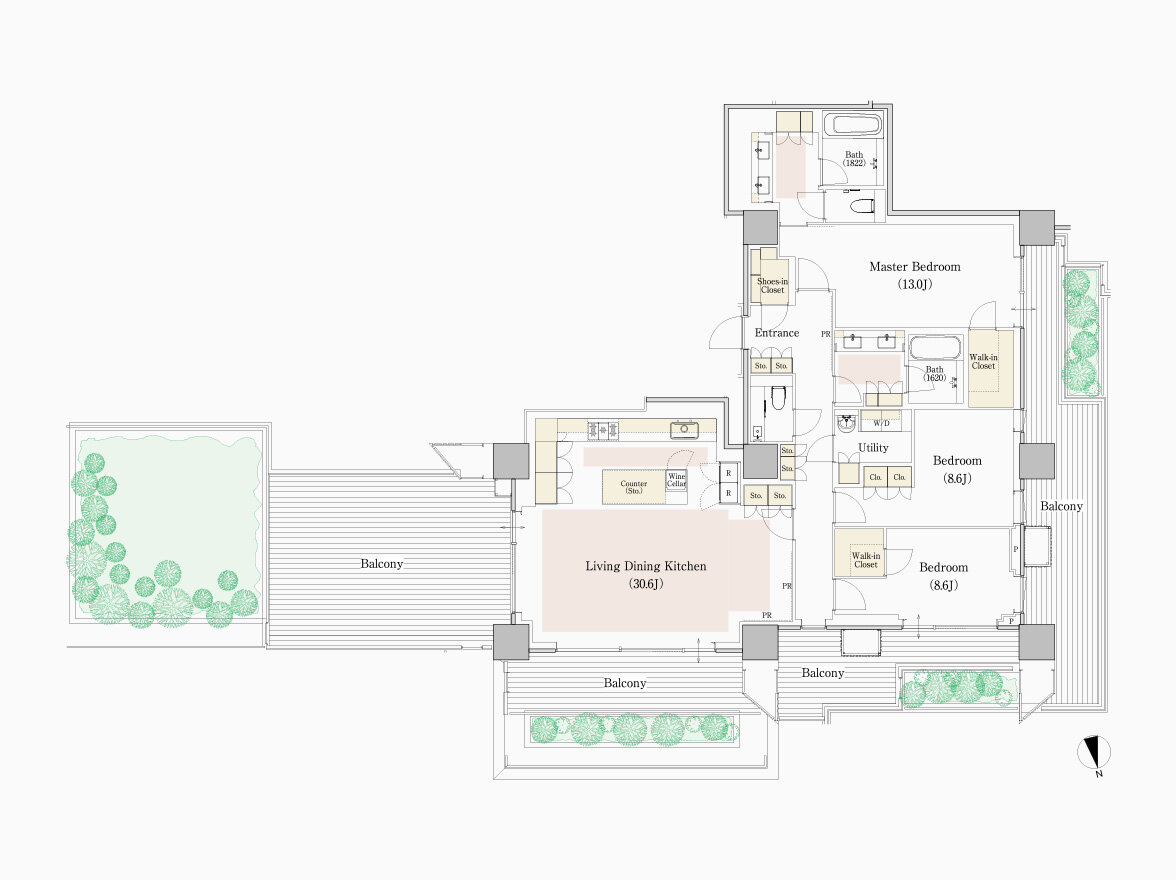 U type 専有面積 161.26㎡（約48.78坪）｜フォレストゲート代官山レジデンス