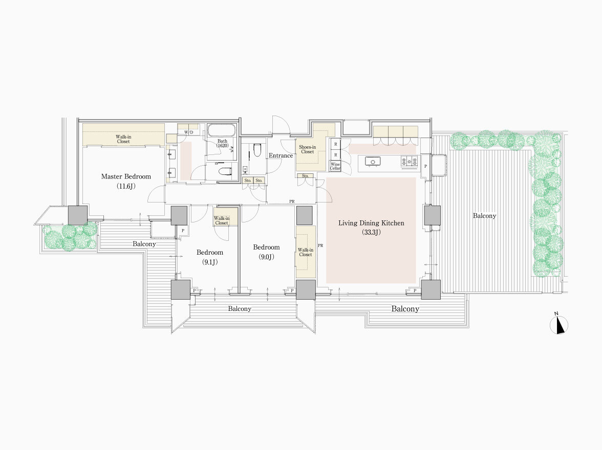 V type 専有面積 152.63㎡（約46.17坪）｜フォレストゲート代官山レジデンス