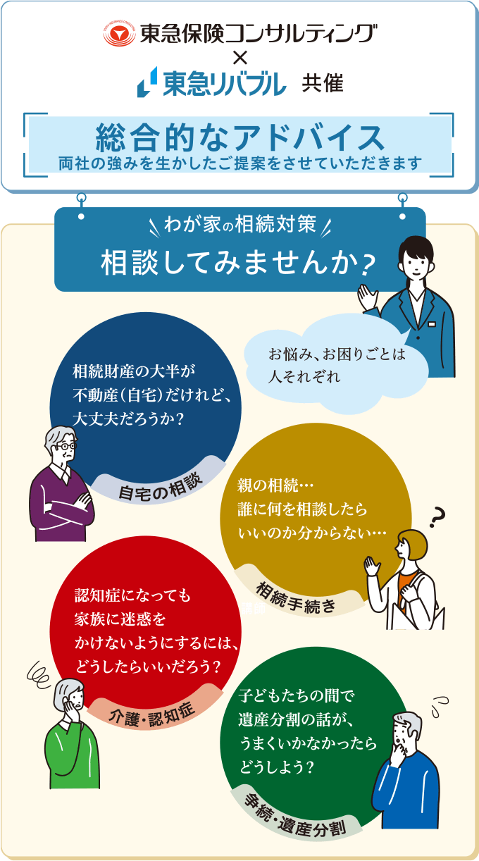 総合的なアドバイス　両社の強みを活かしたご提案をさせていただきます　わが家の相続対策相談してみませんか？