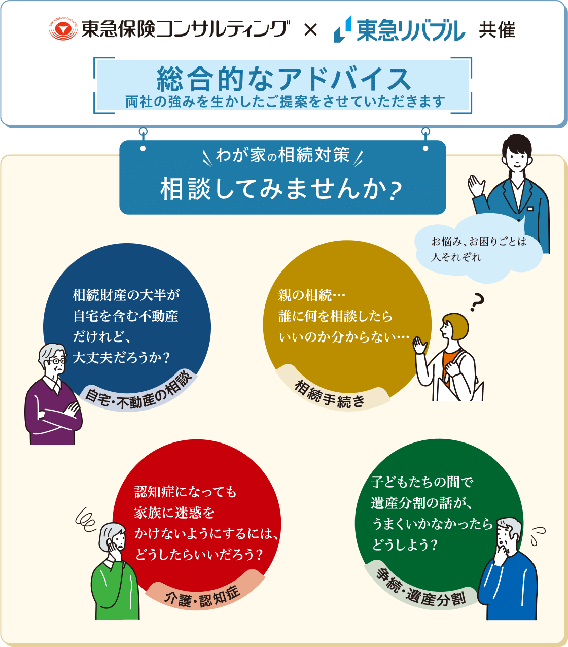 総合的なアドバイス　両社の強みを活かしたご提案をさせていただきます　わが家の相続対策相談してみませんか？