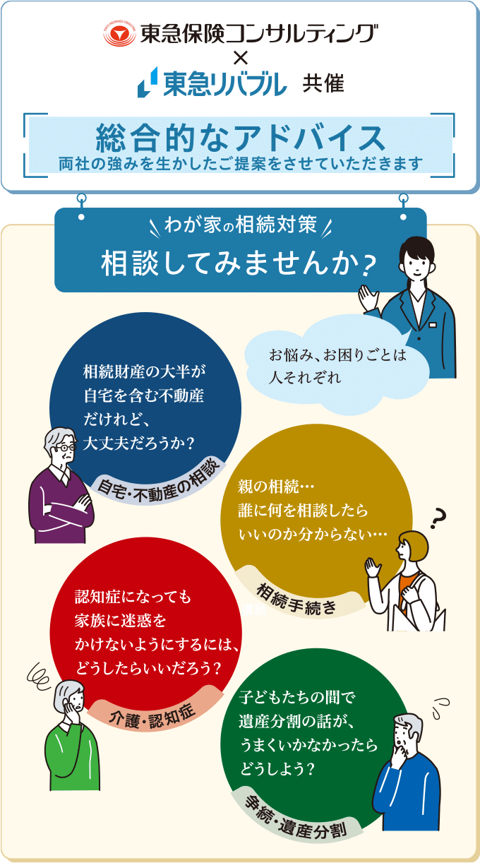 総合的なアドバイス　両社の強みを活かしたご提案をさせていただきます　わが家の相続対策相談してみませんか？