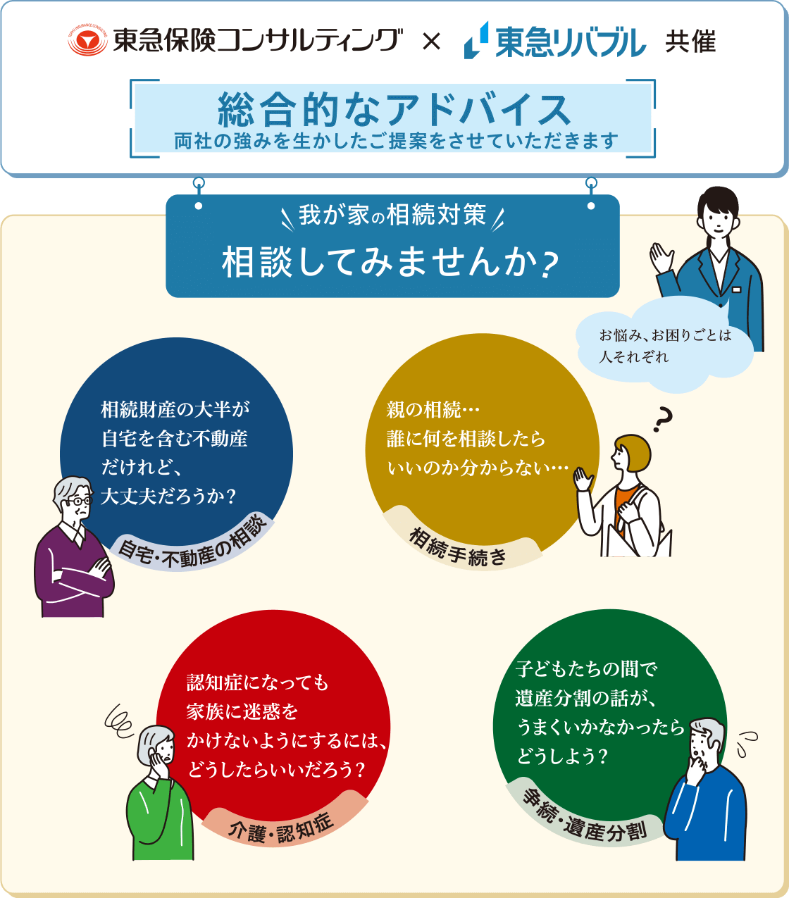 総合的なアドバイス　両社の強みを活かしたご提案をさせていただきます　我が家の相続対策相談してみませんか？