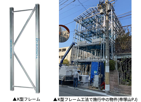 K型フレーム,K型フレーム工法で施行中の物件(帝塚山PJ)