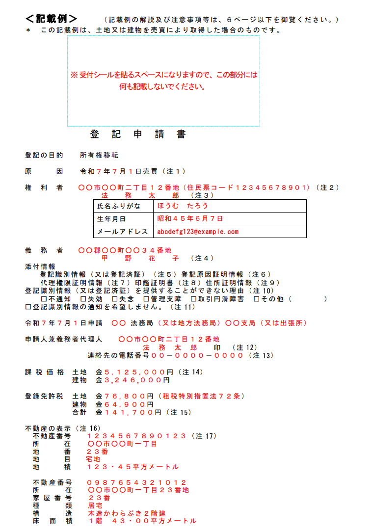 登記申請書 記載例